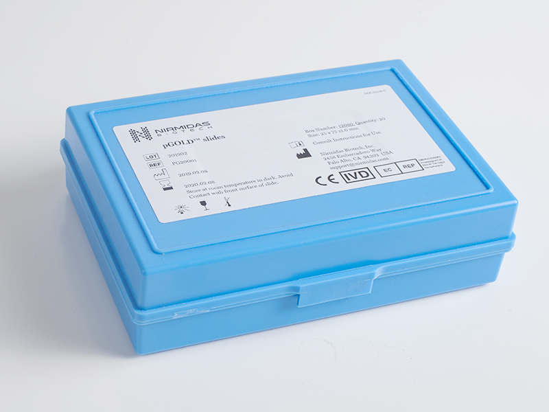 Nirmidas pGOLD slides are registered with CE IVDR and FDA class I and can be used for in vitro diagnostics